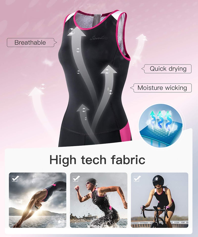 Santic Women's Triathlon-Suit One-Piece Sleeveless Tri-Suit - Padded Quick-Drying Slimming for Running Swimming Cycling - Image 4